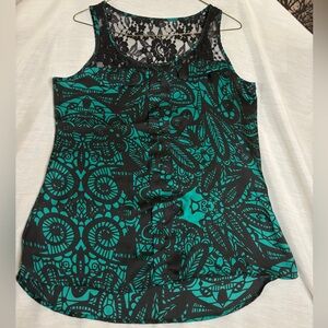 Express Black and Teal Lace Detail Tank Top
